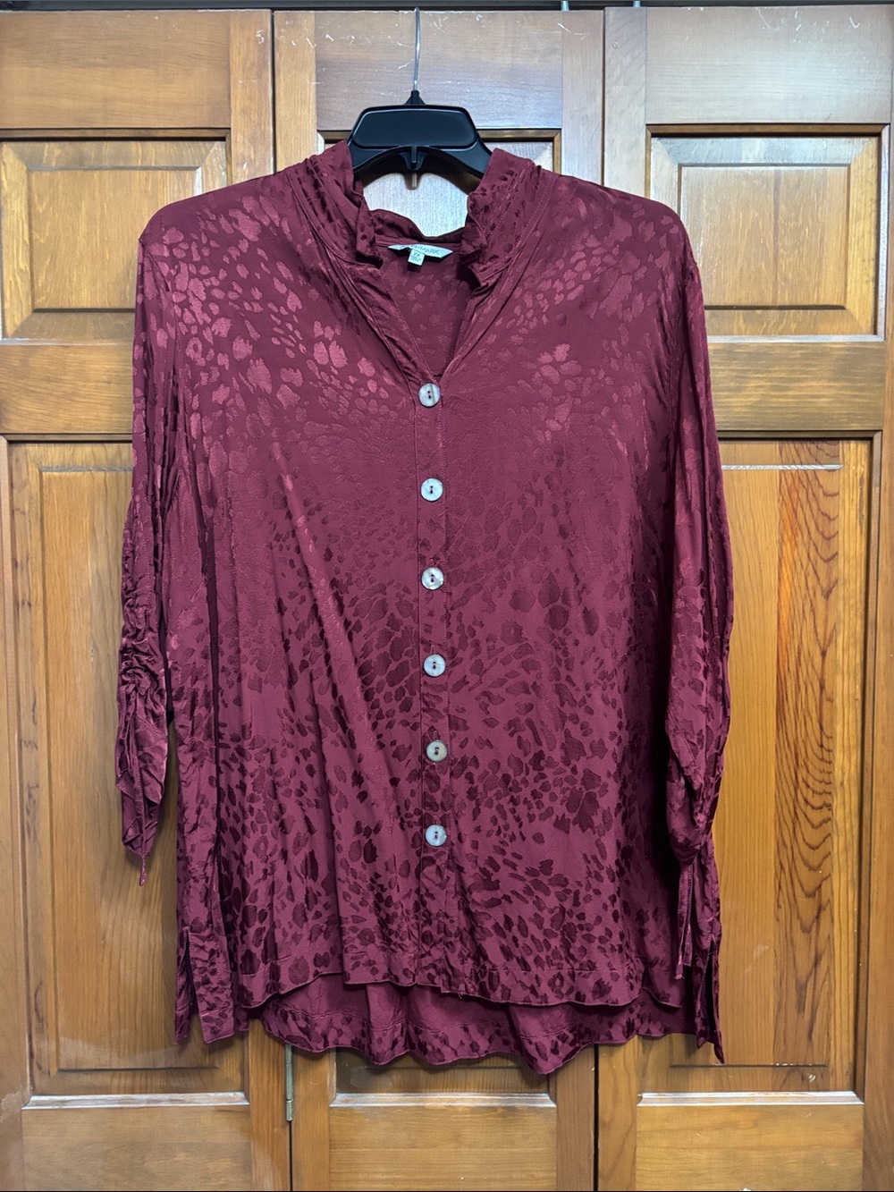John Mark Burgundy Button-Front Satin Blouse